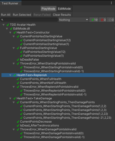 Unity Test Runner: after adding Replenish tests