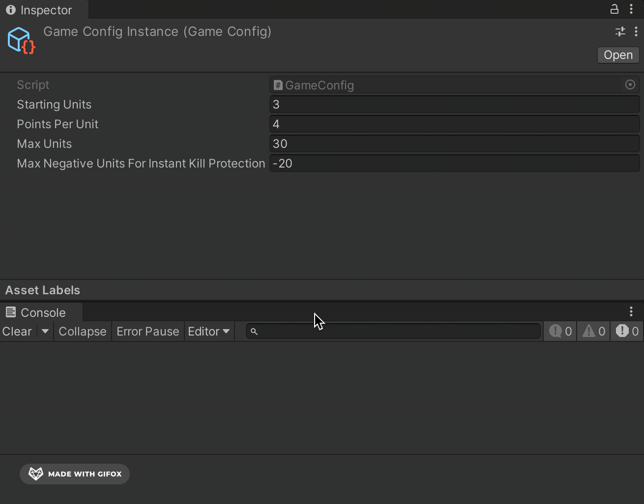 Unity: Config Validation in the Inspector and Console