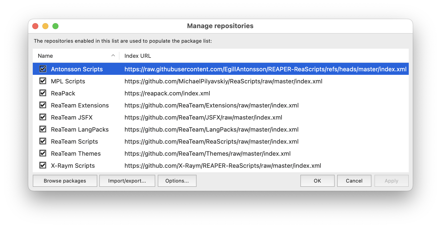 Reapack repositories